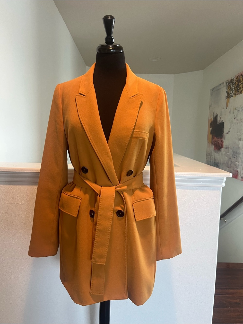 Zara Double-Breasted Mustard Orange Blazer